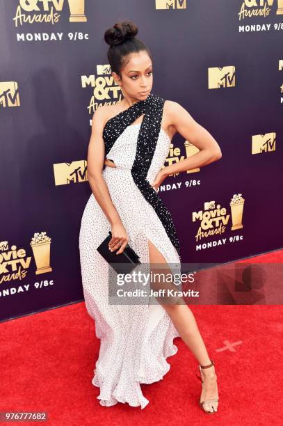 Actor Liza Koshy attends the 2018 MTV Movie And TV Awards at Barker Hangar on June 16, 2018 in Santa Monica, California.