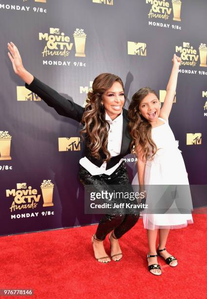 Personalities Farrah Abraham and Sophia Abraham attend the 2018 MTV Movie And TV Awards at Barker Hangar on June 16, 2018 in Santa Monica, California.