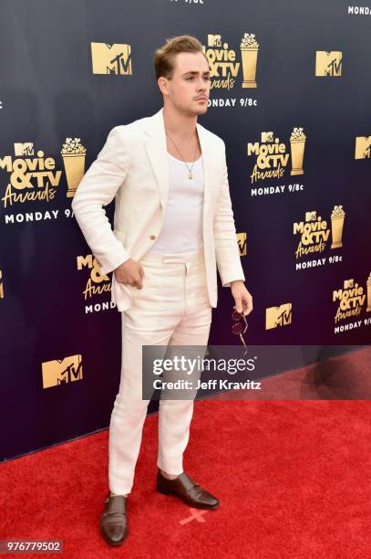 Actor Dacre Montgomery attends the 2018 MTV Movie And TV Awards at Barker Hangar on June 16, 2018 in Santa Monica, California.