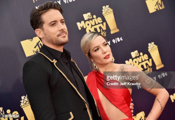 Recording artists G-Eazy and Halsey attend the 2018 MTV Movie And TV Awards at Barker Hangar on June 16, 2018 in Santa Monica, California.