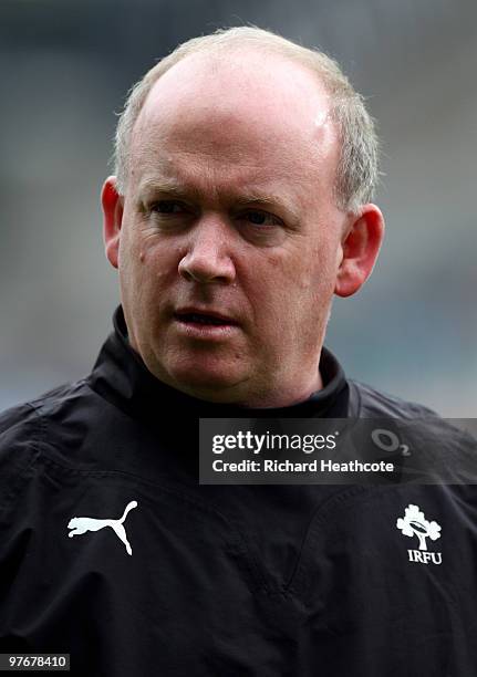 Ireland head coach Declan Kidney looks on during the RBS Six Nations match between Ireland and Wales at Croke Park Stadium on March 13, 2010 in...