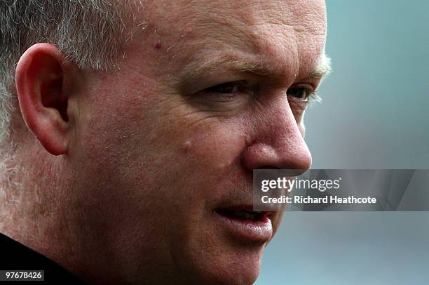 Ireland head coach Declan Kidney looks on during the RBS Six Nations match between Ireland and Wales at Croke Park Stadium on March 13, 2010 in...