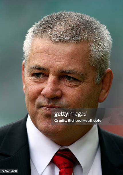 Wales head coach Warren Gatland looks on during the RBS Six Nations match between Ireland and Wales at Croke Park Stadium on March 13, 2010 in...