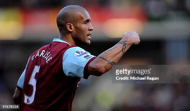 Clarke Carlisle of Burnley gestures during the Barclays Premier League match between Burnley and Wolverhampton Wanderers at Turf Moor on March 13,...