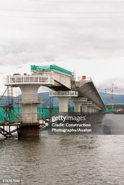 View of bridge deck ,piers and walkway.