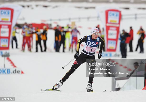 Johannes Rydzek of Germany competes in the team Gundersen 4x5km Cross Country event during day one of the FIS Nordic Combined World Cup on March 13,...