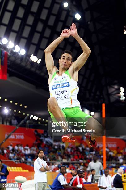 Fabrice Lapierre of Australia competes in the Mens Long Jump Final during Day 2 of the IAAF World Indoor Championships at the Aspire Dome on March...