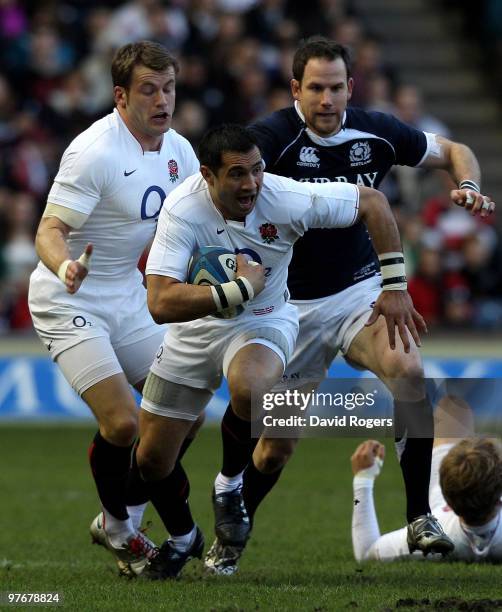 Riki Flutey of England surges forward during the RBS Six Nations Championship match between Scotland and England at Murrayfield Stadium on March 13,...