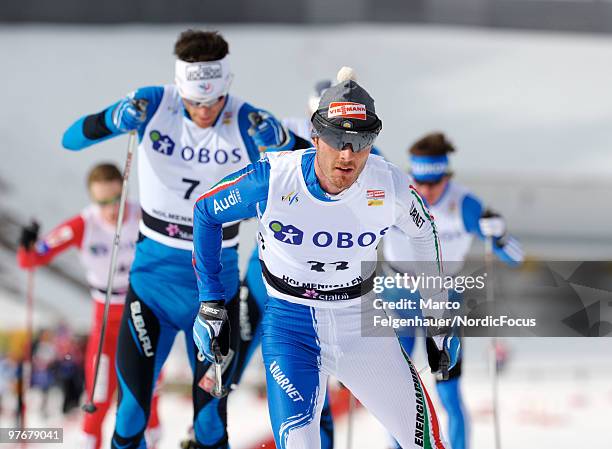 Roland Clara of Italy competes in the men's 50km Cross Country Skiing during the FIS World Cup on March 13, 2010 in Oslo, Norway.