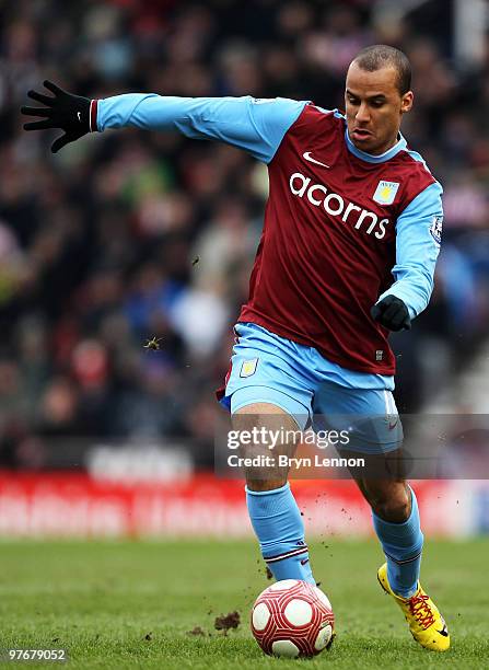 Gabriel Agbonlahor of Aston Villa in action during the Barclays Premier League match between Stoke City and Aston Villa at Britannia Stadium on March...