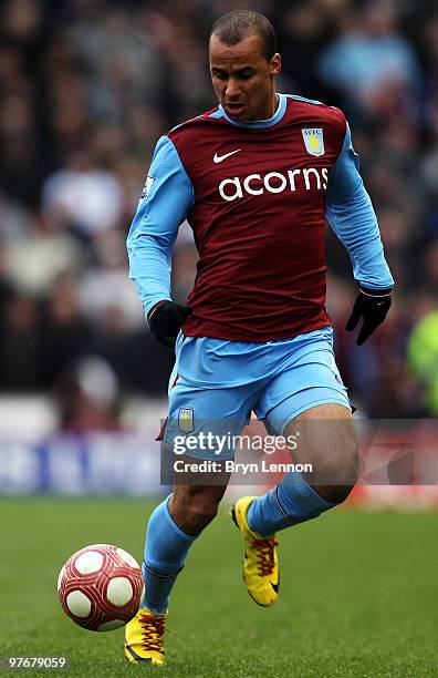 Gabriel Agbonlahor of Aston Villa in action during the Barclays Premier League match between Stoke City and Aston Villa at Britannia Stadium on March...