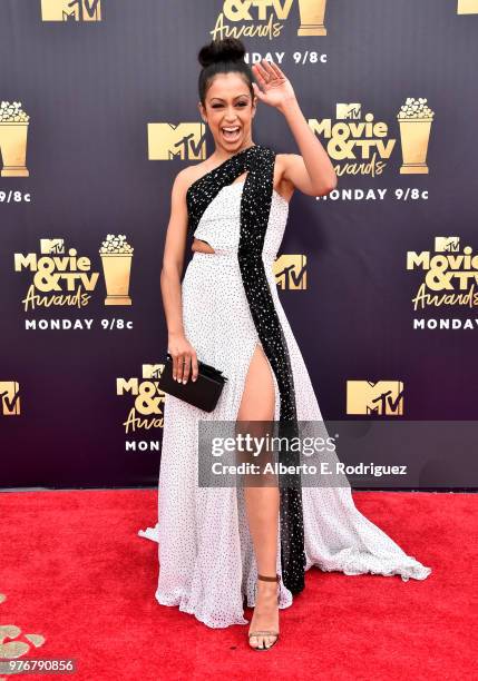 Actor Liza Koshy attends the 2018 MTV Movie And TV Awards at Barker Hangar on June 16, 2018 in Santa Monica, California.