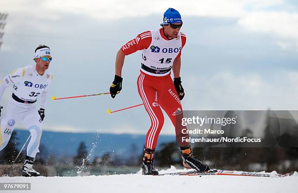 Curdin Perl of Switzerland competes in the men's 50km Cross Country Skiing during the FIS World Cup on March 13, 2010 in Oslo, Norway.