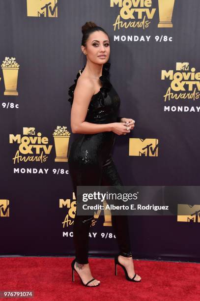 Actor Francia Raisa attends the 2018 MTV Movie And TV Awards at Barker Hangar on June 16, 2018 in Santa Monica, California.