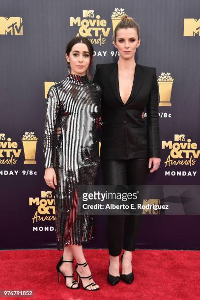 Actors Cristin Milioti and Betty Gilpin attend the 2018 MTV Movie And TV Awards at Barker Hangar on June 16, 2018 in Santa Monica, California.