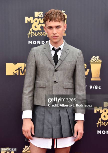 Actor Tommy Dorfman attends the 2018 MTV Movie And TV Awards at Barker Hangar on June 16, 2018 in Santa Monica, California.