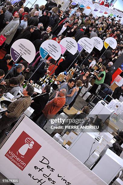 Les vignerons jouent la carte de la proximité pour sortir la tête de l'eau". A general view shows the 11th edition of the Independent Winegrowers on...