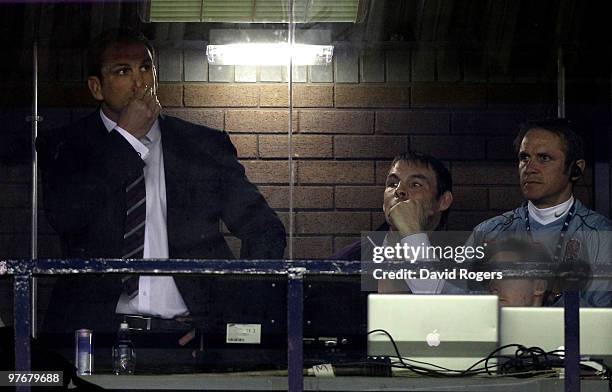 England Head Coach Martin Johnson watches from the stands with his Assistants John Wells and Brian Smith during the RBS Six Nations Championship...