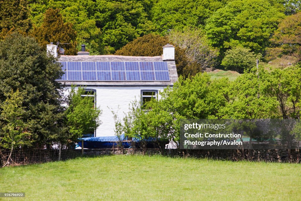 A 3 kilowatt solar voltaic panel array on an old house in Blawith, South Cumbria, UK.
