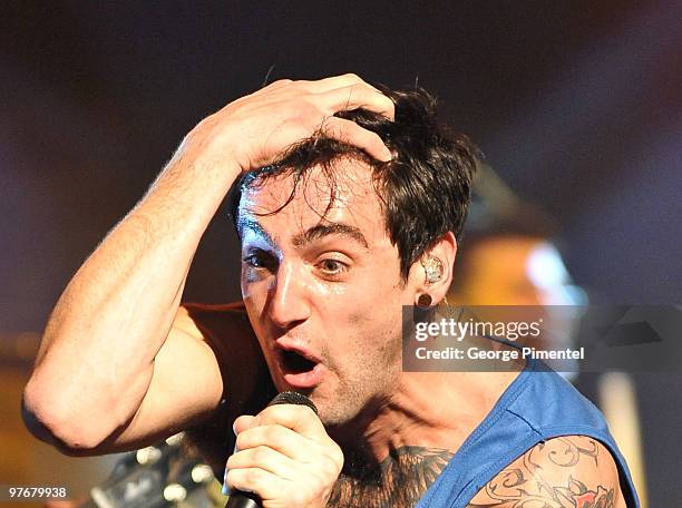 Jacob Hoggard of Hedley performs at the CHUM FM FANFEST celebration during Canadian Music Week at the Masonic Temple on March 12, 2010 in Toronto,...