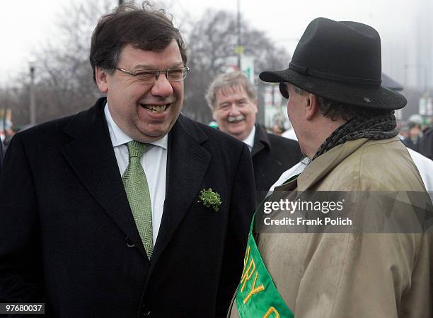 Ireland's Prime Minister Brian Gowen and Chicago mayor Richard M. Daley, share a laugh before marching in the St. Patrick's Day parade on March 13,...