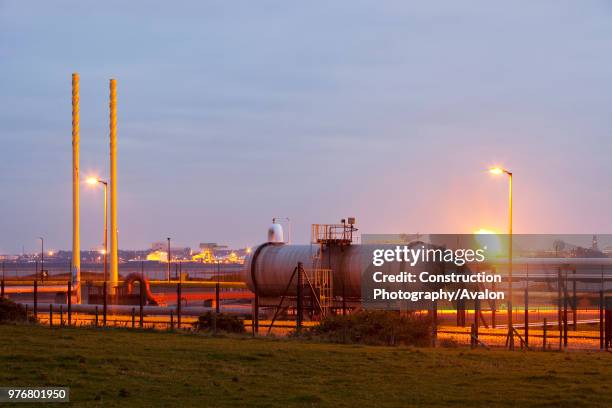 Gas being flared off at Centrica's gas plant in Barrow in Furness This plant processes gas from the Morecambe bay gas field, Cumbria, UK.