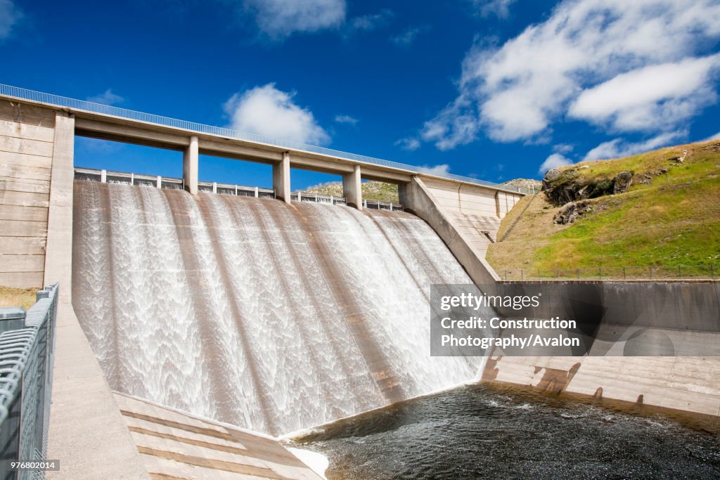 Gathega Dam supplying the water to power Guthega power station as part of the Snowy mountains hydro scheme, New South Wales, Australia.