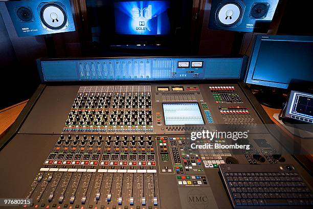 Sound mixer and recording station sits behind the screening room at the headquarters of Dolby Laboratories Inc. In San Francisco, U.S., on Friday,...