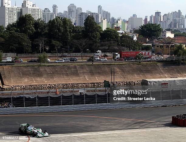 Tony Kanaan of Brazil, driver of the Team 7-Eleven Andretti Autosport, during practice for the IRL IndyCar Series Sao Paulo Indy 300 on March 13,...