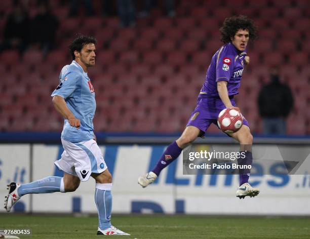 Stevan Jovetic of ACF Fiorentina and Christian Maggio of SSC Napoli in action during the Serie A match between SSC Napoli and ACF Fiorentina at...