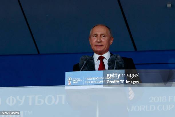 President Wladimir Putin of Russia looks on prior to the 2018 FIFA World Cup Russia group A match between Russia and Saudi Arabia at Luzhniki Stadium...