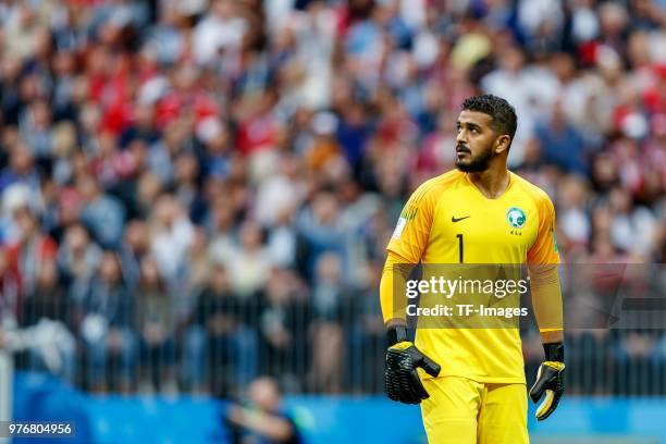 Goalkeeper Abdullah Almuaiouf of Saudi Arabia looks on during the 2018 FIFA World Cup Russia group A match between Russia and Saudi Arabia at...