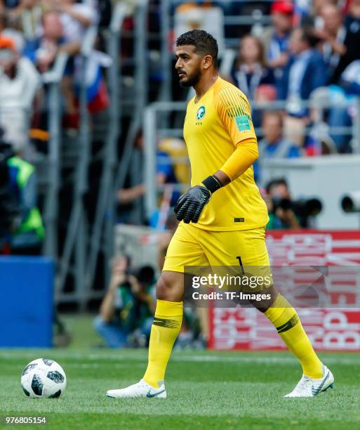 Goalkeeper Abdullah Almuaiouf of Saudi Arabia controls the ball during the 2018 FIFA World Cup Russia group A match between Russia and Saudi Arabia...