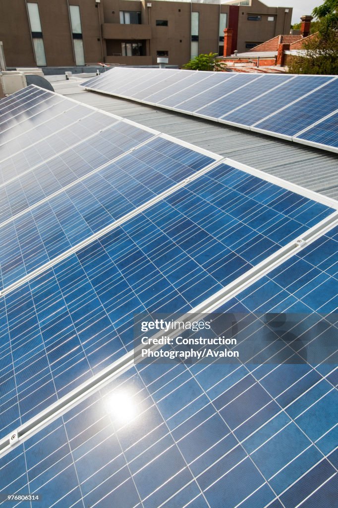 Solar panels on the roof of the Super AIG Supermarket, on Glenferries road in Hawthorn, Melbourne, Victoria, Australia, provide the power for the store. This is the first supermarket in Australia to be powered by solar. Australia has massive potential fo