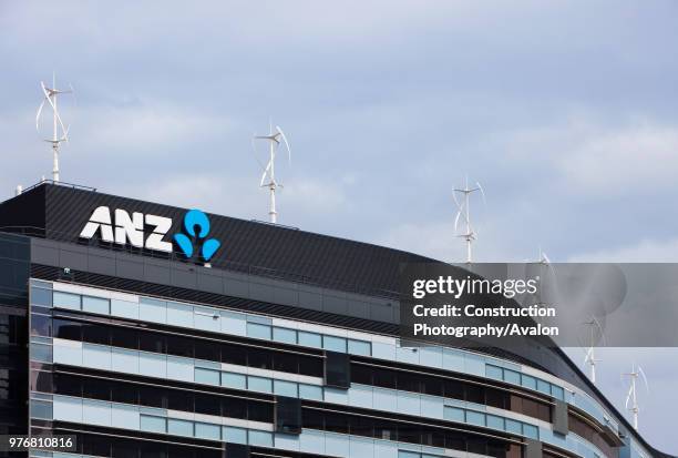 Vertical axis wind turbines on the rooftop of the ANZ bank in Melbourne, Australia.