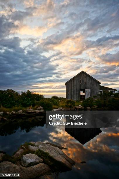 a barn by a lake in new hampshire, usa. - star island stock pictures, royalty-free photos & images