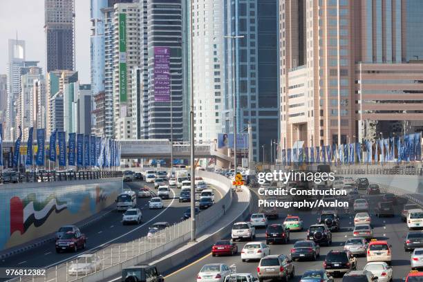 Cars in Dubai city in the Middle East.