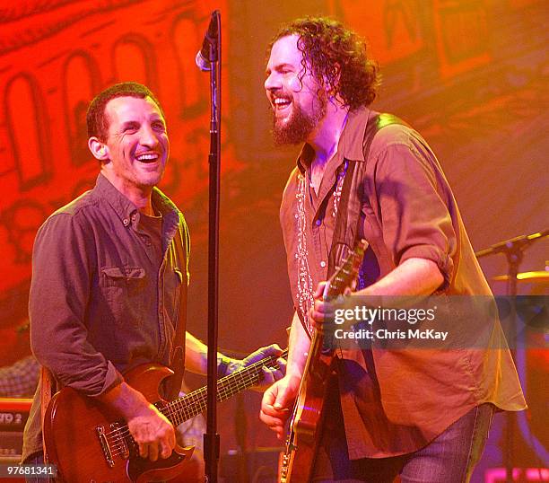 David Barbe of The Quick Hooks and Patterson Hood of Drive By Truckers perform at Variety Playhouse on March 12, 2010 in Atlanta, Georgia.