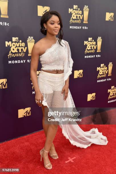 Actor Ajiona Alexus attends the 2018 MTV Movie And TV Awards at Barker Hangar on June 16, 2018 in Santa Monica, California.