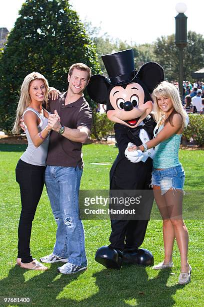In this handout image provided by Disney, ABC's "The Bachelor" star Jake Pavelka poses with his fiancee Vienna Girardi , professional dancer Chelsie...