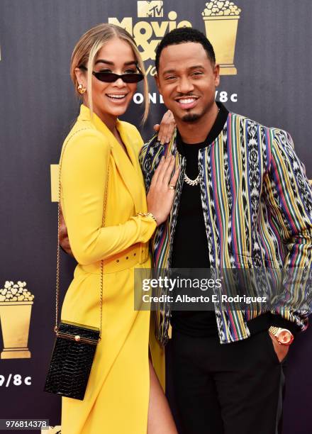 Actor Terrence J and Jasmine Sanders attend the 2018 MTV Movie And TV Awards at Barker Hangar on June 16, 2018 in Santa Monica, California.