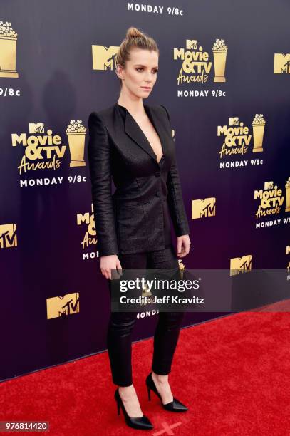 Actor Betty Gilpin attends the 2018 MTV Movie And TV Awards at Barker Hangar on June 16, 2018 in Santa Monica, California.