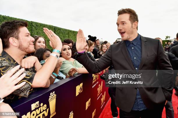 Actor Chris Patt attends the 2018 MTV Movie And TV Awards at Barker Hangar on June 16, 2018 in Santa Monica, California.