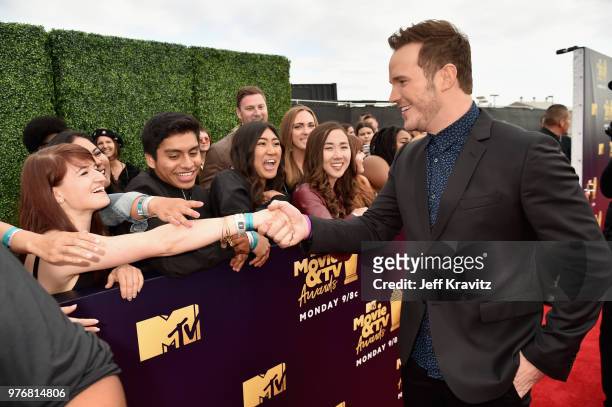 Actor Chris Patt attends the 2018 MTV Movie And TV Awards at Barker Hangar on June 16, 2018 in Santa Monica, California.