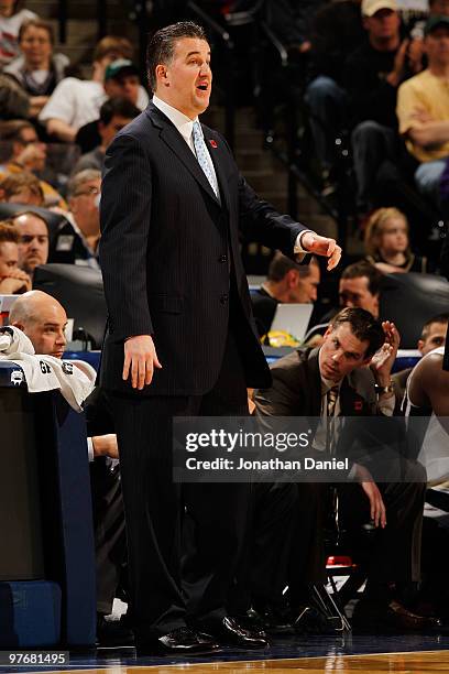 Head coach Matt Painter of the Purdue Boilermakers directs his team during their game against the Minnesota Golden Gophers in the semifinals of the...