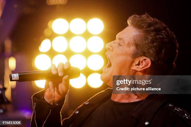 April 2018, Germany, Berlin: David Hasselhoff, American singer and actor, performs at the Friedrichstadt Palace for his Germany Tour Kick Off. Photo:...