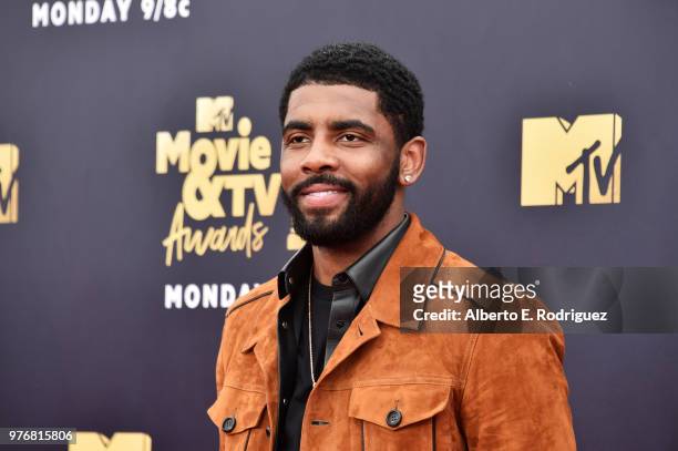 Basketball player Kyrie Irving attends the 2018 MTV Movie And TV Awards at Barker Hangar on June 16, 2018 in Santa Monica, California.