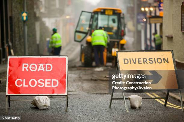Road closed in Ambleside for resurfacing UK.