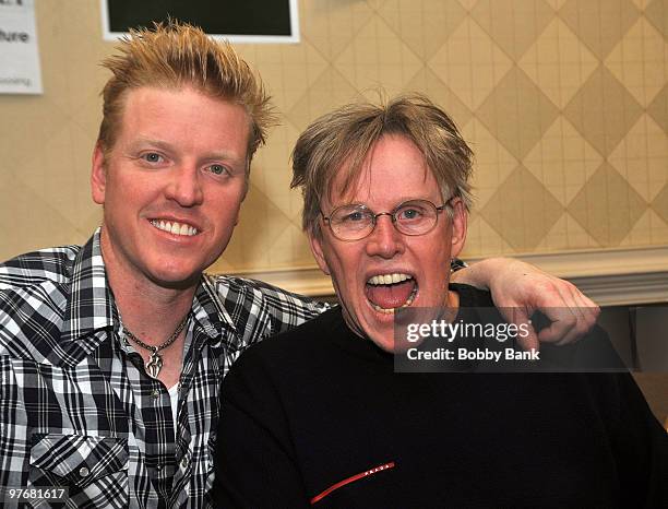 Actor Jake Busey with his father actor Gary Busey attends the 14th Monster-Mania Con at the NJ Crowne Plaza Hotel on March 13, 2010 in Cherry Hill,...