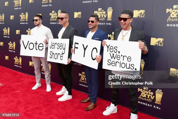 Personalities Vinny Guadagnino, Mike Sorrentino aka The Situation, Ronnie Ortiz-Magro and Paul DelVecchio aka DJ Pauly D attend the 2018 MTV Movie...